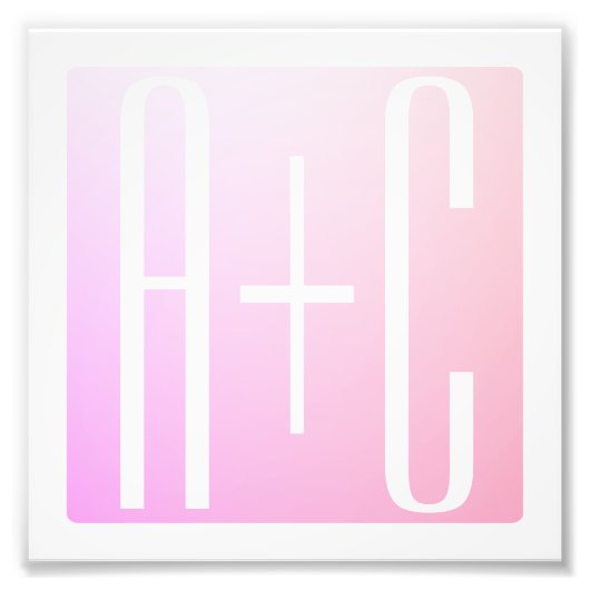 カップルのイニシャル |微妙なピンクのグラデーション フォトプリント            (正面)