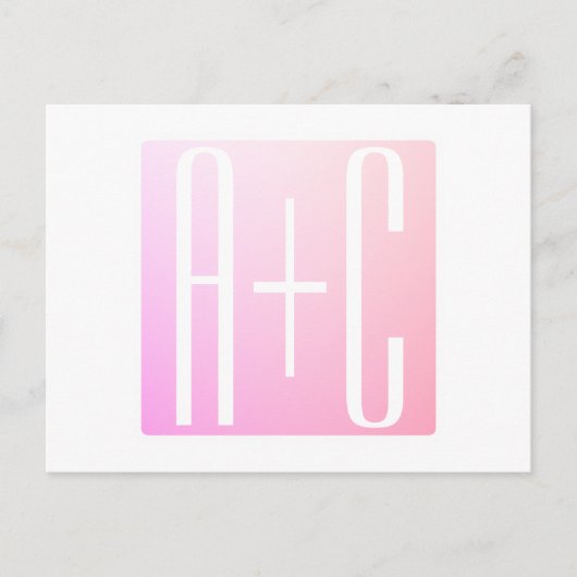 カップルのイニシャル |微妙なピンクのグラデーション ポストカード (正面)