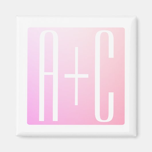 カップルのイニシャル |微妙なピンクのグラデーション マグネット (正面)