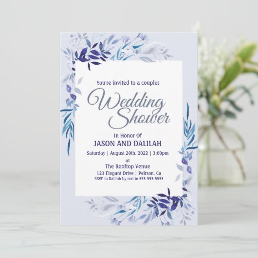 カップルのウェディングシャワーブルーの招待 招待状 (スタンド正面)