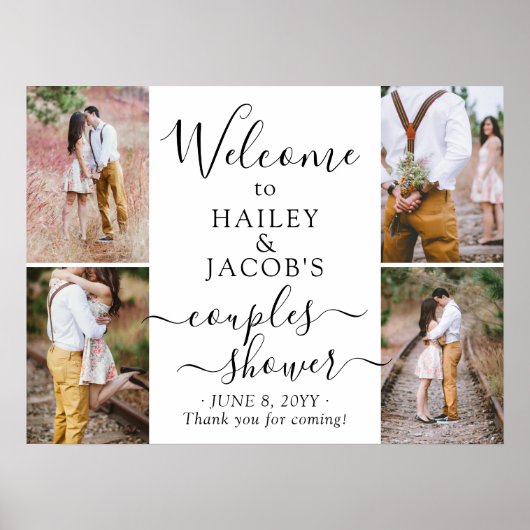 カップルのウェディングシャワー歓迎4枚の写真のコラージュ ポスター (正面)
