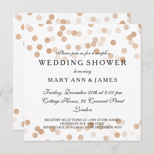 カップルのウェディングシャワー銅箔グリッターライト 招待状 (正面/裏面)