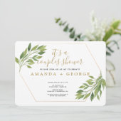 カップルのエレガント緑と金ゴールドパーティー 招待状 (スタンド正面)