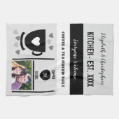 カップルのキッチンエストデイトコーヒーフォトブラック キッチンタオル (横)