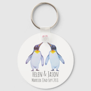 カップルのギフトのキーホルダーを結婚するペンギンの名前をカスタムす キーホルダー