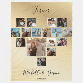 カップルのギフトバレンタインデーのハート写真コラージュ フリースブランケット