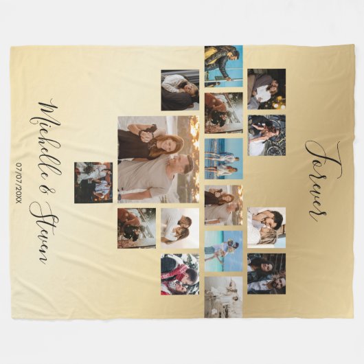 カップルのギフトバレンタインデーのハート写真コラージュ フリースブランケット (正面(横))