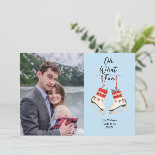 カップルのクリスマスアイススケーカスタムトの写真の休日 シーズンカード (スタンド正面)