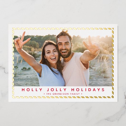 カップルのクリスマスシンプル写真金ゴールド縁ど赤 箔シーズンカード (正面)