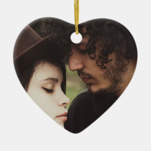 カップルのクリスマスフォトキープサケ セラミックオーナメント (正面)