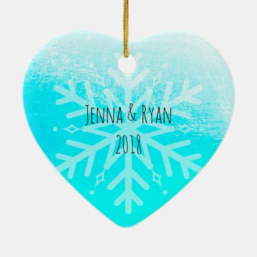 カップルのクリスマスフォトキープサケ セラミックオーナメント (裏面)