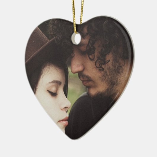 カップルのクリスマスフォトキープサケ セラミックオーナメント (左)