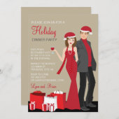 カップルのクリスマスホリデーパーティー企業 招待状 (正面/裏面)