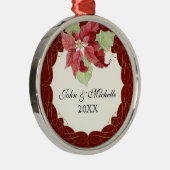 カップルのクリスマス一緒にポインセチアをパーソナライズ メタルオーナメント (右)