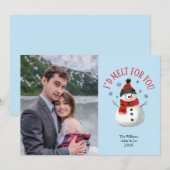 カップルのクリスマス雪だるまかわいいカスタムフォトホリデー シーズンカード (正面/裏面)