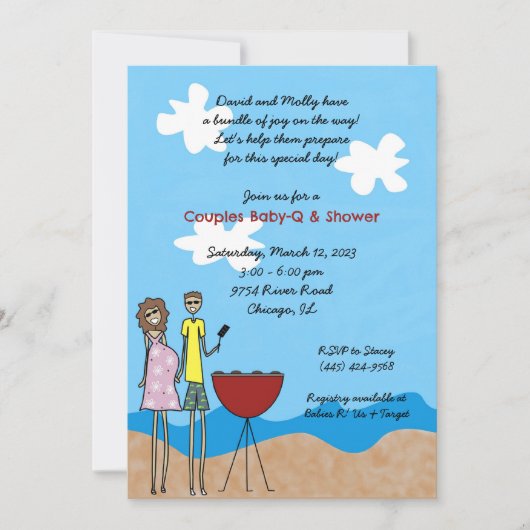 カップルのグリリング招待状赤ちゃんシャワーを期待 招待状 (正面)