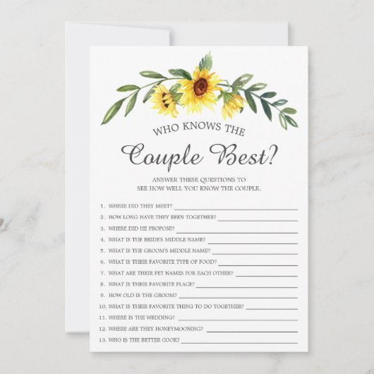 カップルのゲームを知っている最高のひまわり 招待状 (正面)
