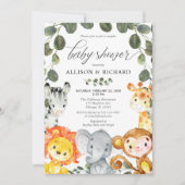 カップルのサファリの赤ちゃん男女兼用シャワー 招待状 (正面)