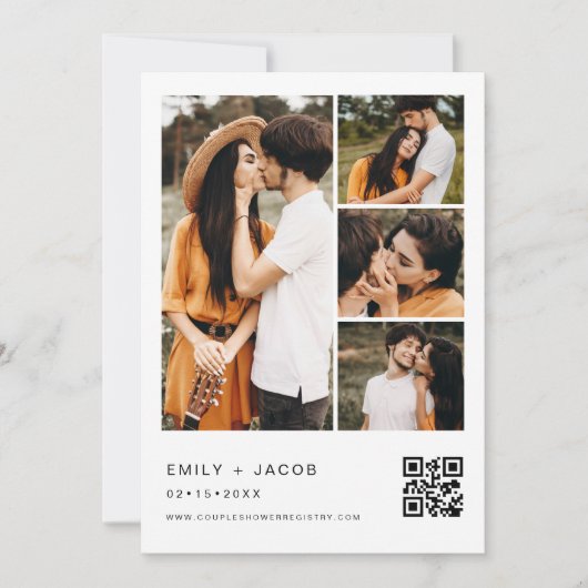 カップルのシャワーのミニマリスト写真QRコードホワイト 招待状 (正面)