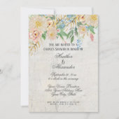 カップルのシャワーのモダンな水彩画の花柄の大理石 招待状 (正面)