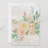 カップルのシャワーのモダンな水彩画の花柄の大理石 招待状 (裏面)