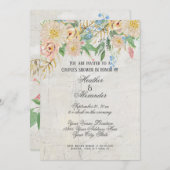 カップルのシャワーのモダンな水彩画の花柄の大理石 招待状 (正面/裏面)