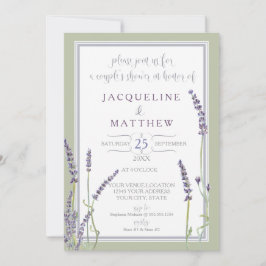 カップルのシャワーの水彩画のラベンダーによっては原稿が開花します 招待状