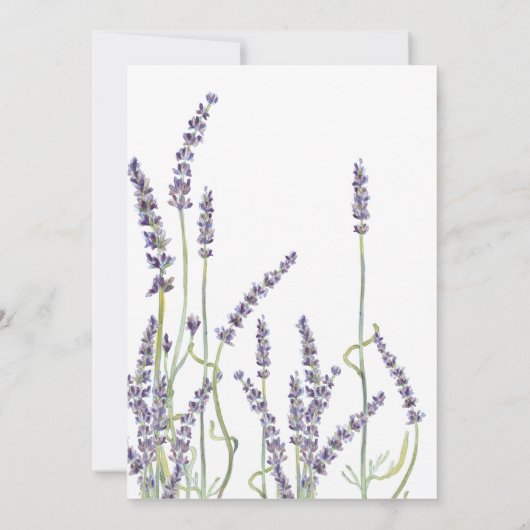 カップルのシャワーの水彩画のラベンダーによっては原稿が開花します 招待状 (裏面)