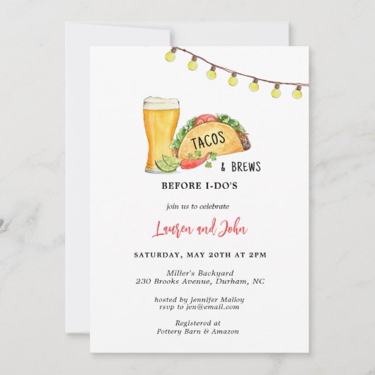 カップルのシャワーを浴びる前のタコスとブリュース 招待状 (正面)