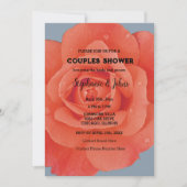 カップルのシャワーオレンジフローラダスティブルー結婚ズ 招待状 (正面)