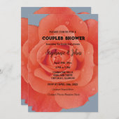 カップルのシャワーオレンジフローラダスティブルー結婚ズ 招待状 (正面/裏面)