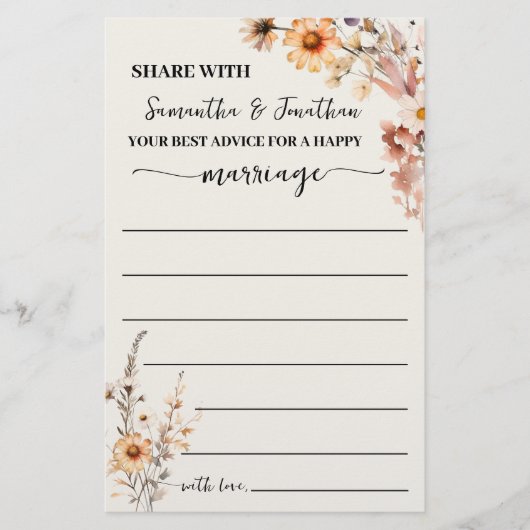 カップルのシャワーカードのための秋のワイルドフラワーズアドバイス チラシ (正面)