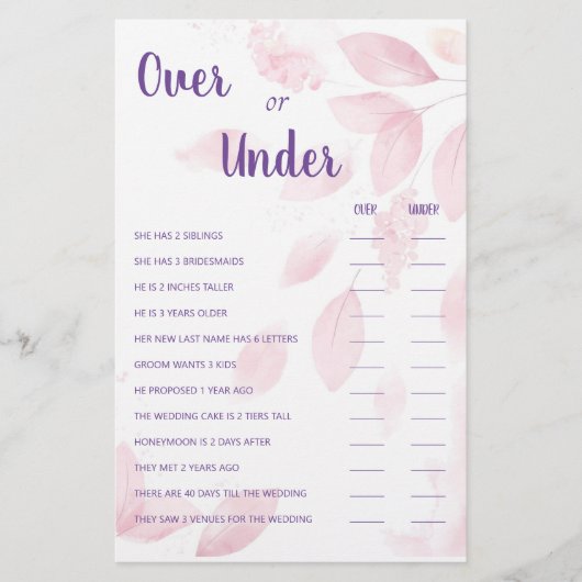 カップルのシャワーゲームカードの上下 チラシ (正面)