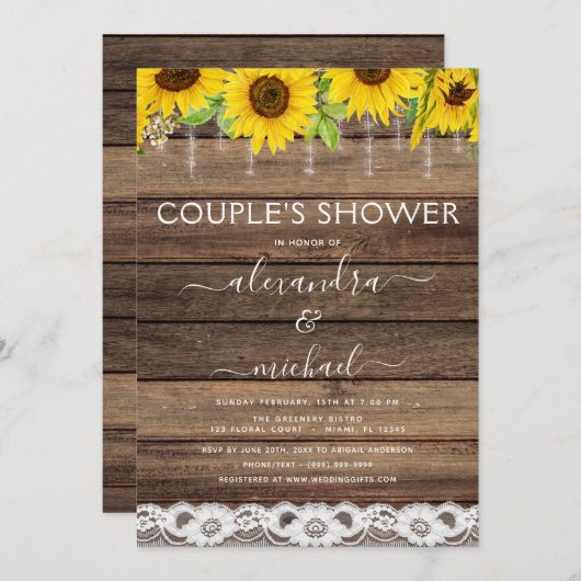 カップルのシャワーサンフラワーファームハウス 招待状 (正面/裏面)