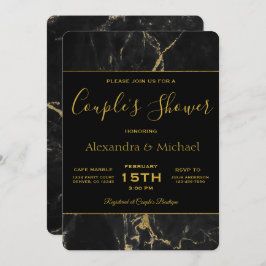 カップルのシャワーブラックエレガント&金ゴールド大理石 招待状