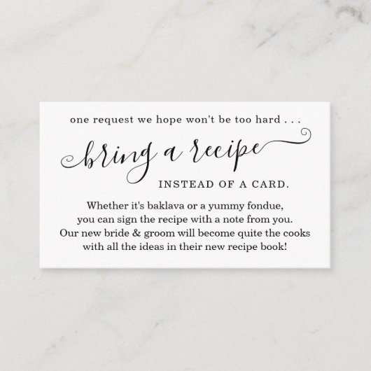 カップルのシャワーレシピの要求招待状 エンクロージャーカード (正面)