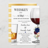 カップルのシャワー前に海軍のウイスキーとワイン 招待状 (正面/裏面)