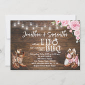 カップルのシャワー前のピンクのウェスタンBBQ 招待状 (正面)