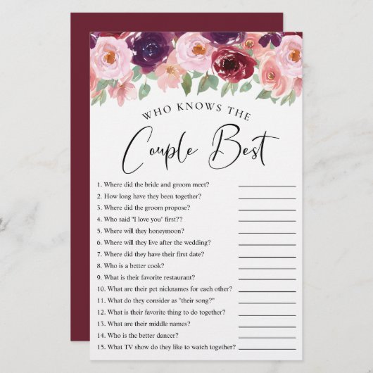 カップルのシャワー最高のゲームを知るフローラ (正面/裏面)