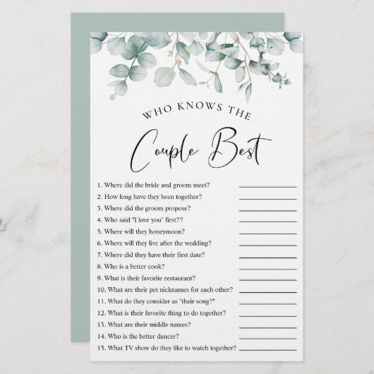 カップルのシャワー最高のゲームを知るユーカリ (正面/裏面)