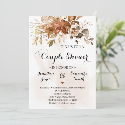 カップルのシャワー秋の葉結婚の秋 招待状 (スタンド正面)