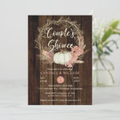 カップルのシャワー素朴- Pumpkin Pampasリース 招待状 (スタンド正面)