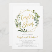 カップルのシャワー緑と金ゴールドの赤ちゃんシャワー 招待状 (正面/裏面)