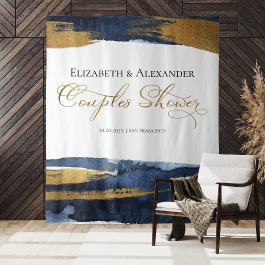 カップルのシャワー背景 |青い水色の抽象芸術 タペストリー