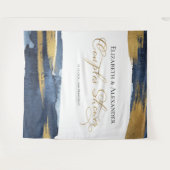 カップルのシャワー背景 |青い水色の抽象芸術 タペストリー (正面(横))