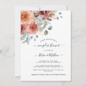 カップルのシャワー、ほこりっぽいブルー、ピーチEtherealフローラ 招待状 (正面)