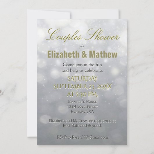 カップルのシャワー |シルバーと金ゴールド 招待状 (正面)