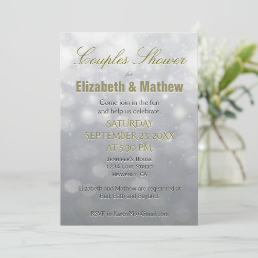 カップルのシャワー |シルバーと金ゴールド 招待状 (スタンド正面)
