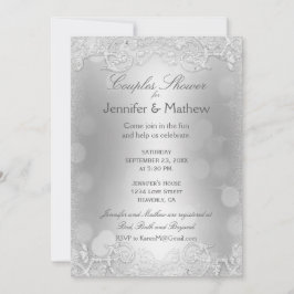 カップルのシャワー |シルバーエレガント 招待状