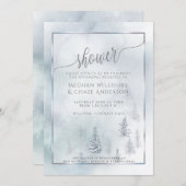 カップルのシャワー |シルバーブルー冬のワンダーランド 案内状 (正面/裏面)